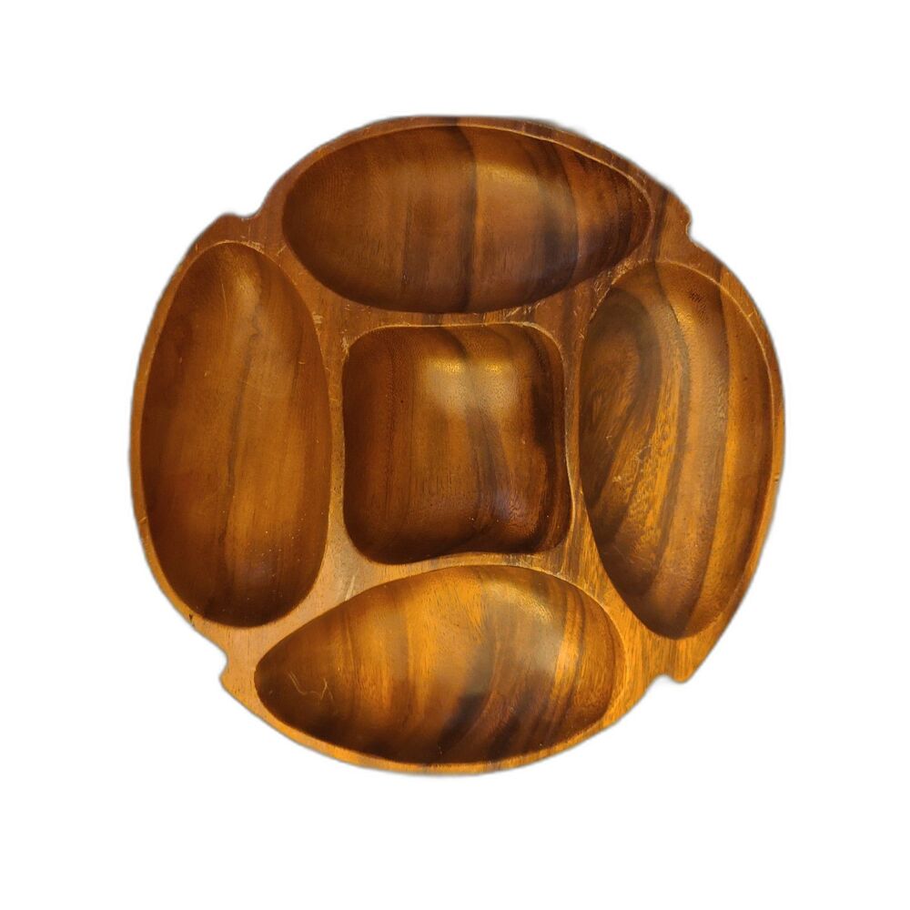 Monkey Pod Wood‎ Hand Crafted Bowl Tray 5-Sections Vintage Mid Century